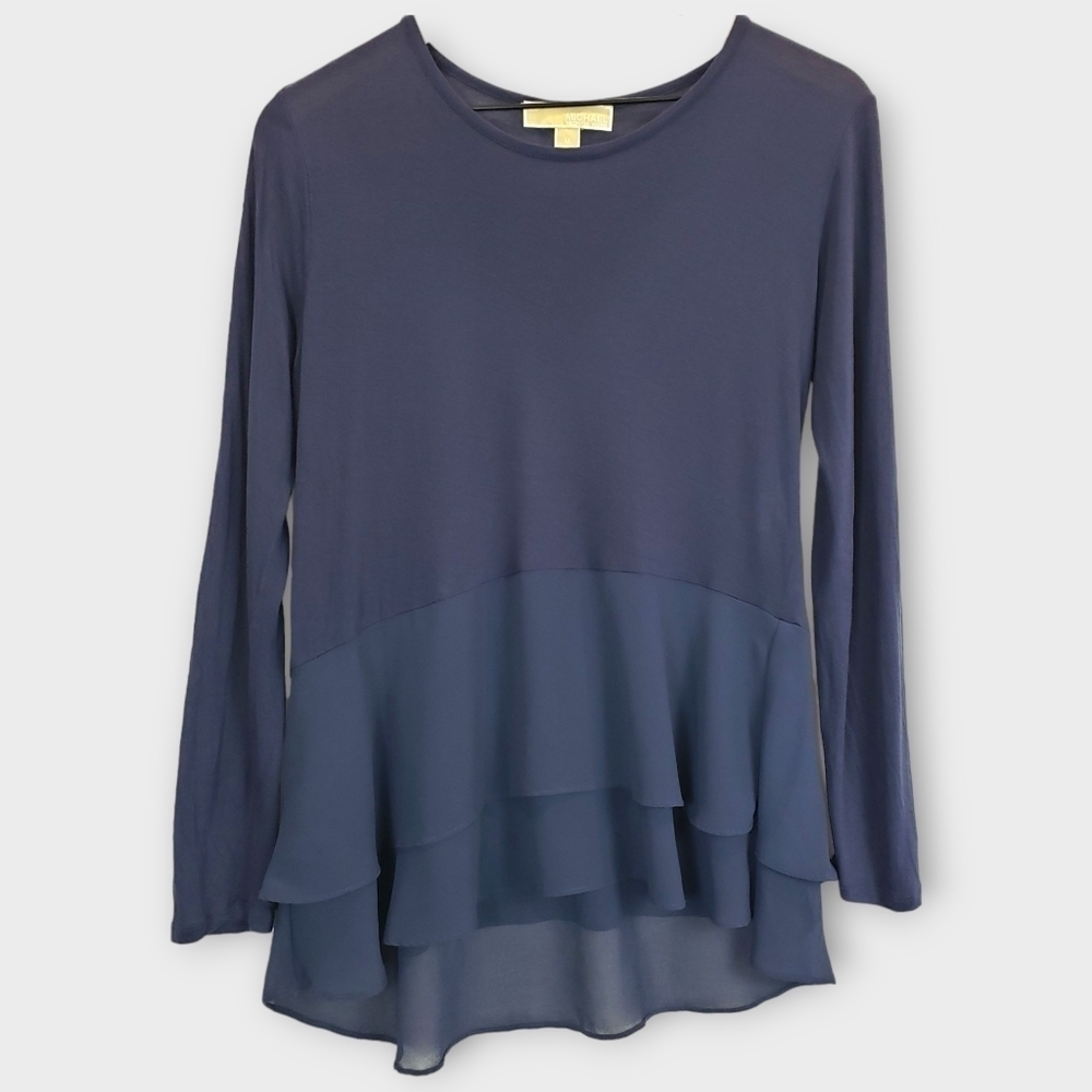 Michael Kors Navy Flutter Hem Layered Top Medium - Picture 7 of 11